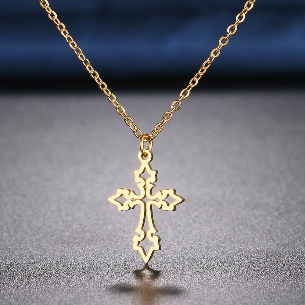 Saint Necklace Gold 14k gold metal basic minimal cross necklace cross pendant fashion chain gift mom girl necklace instagram minimal minimal accessory minimal jewelry minimal necklace minimal pinterest minimal vintage minimalist minimalist simple mouis party pinterest minimal pinterest minimalist saint saint necklace stainless steel vintage bijoux vintage minimal women jewelry