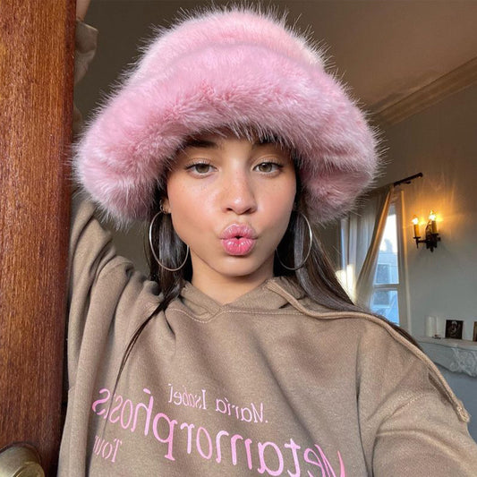 Fleurir Bucket Hat Pink baby blue bucket beige bucket hat bucket hat summer designer bucket hat fall spring bucket faux fur bucket hat faux fur cap fisherman hat bucket luxury hat design pink fur bucket hat Warm Thick hat winter bucket hat y2k fluffy bucket